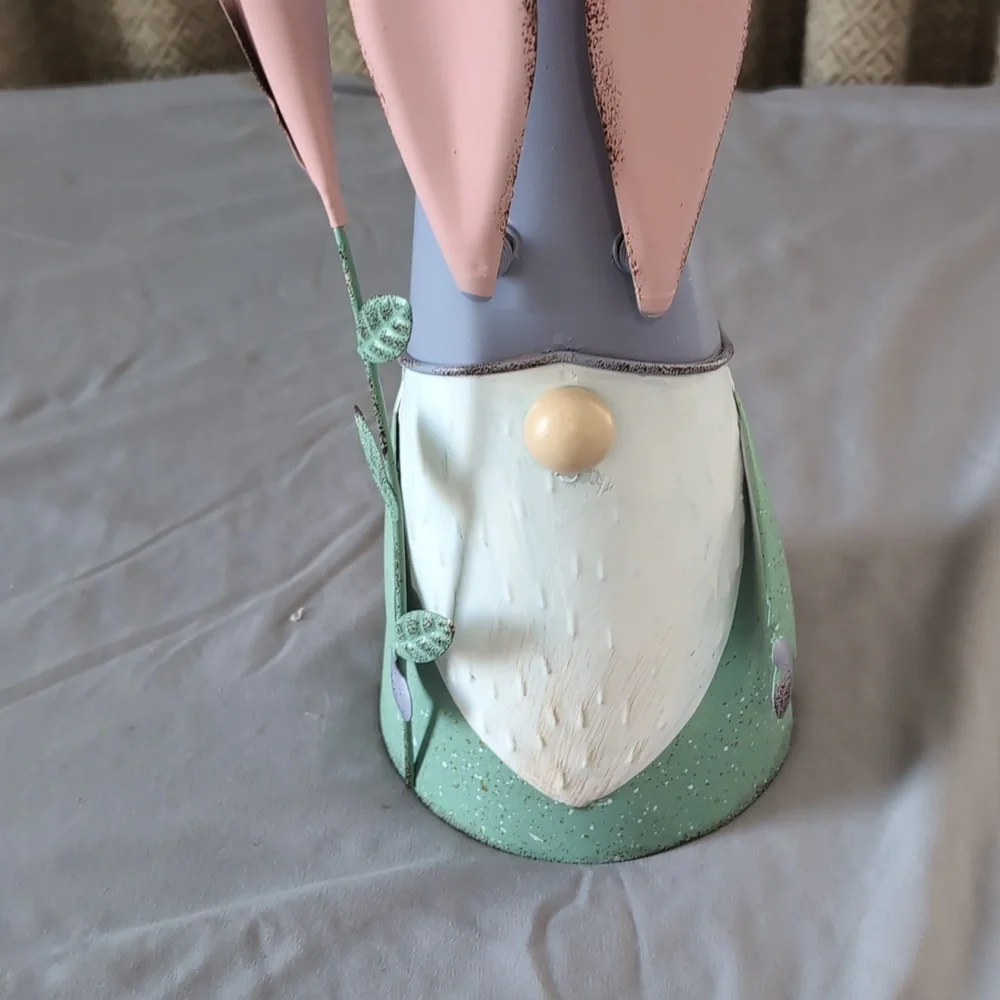 15 Inch Metal Easter Bunny Gnome With Moving Ears
